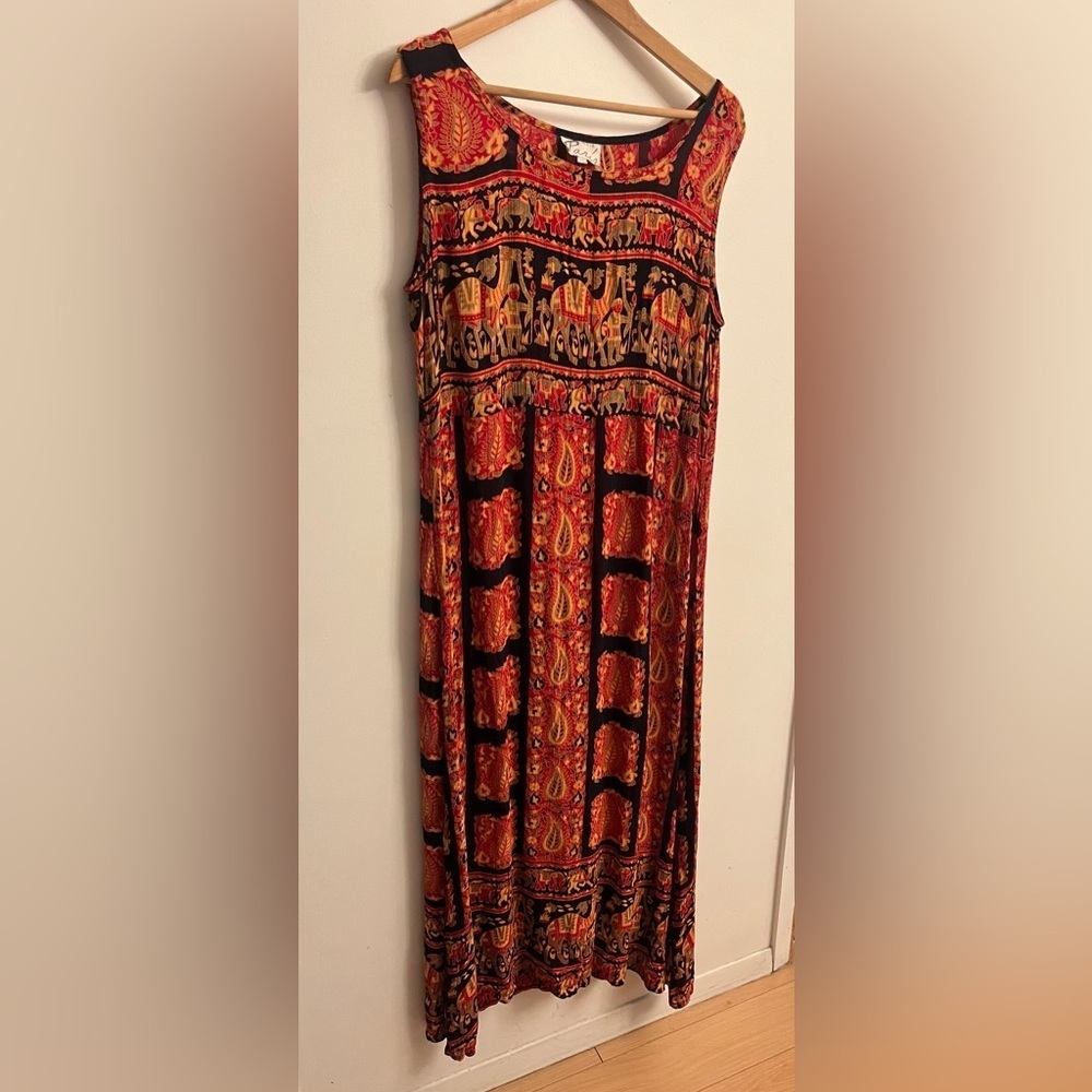 VINTAGE BOHO GYPSY ELEPHANTS CAMELS MAXI DRESS PAISLEY LARGE - Picture 3 of 7
